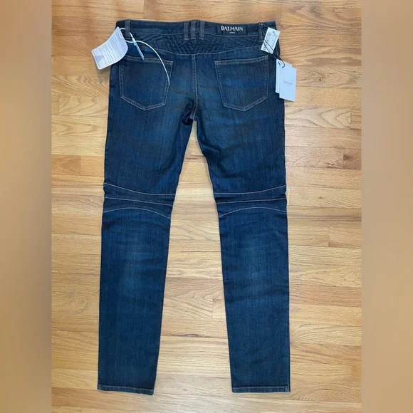 NWT Balmain Slim Biker Jeans Dark Wash